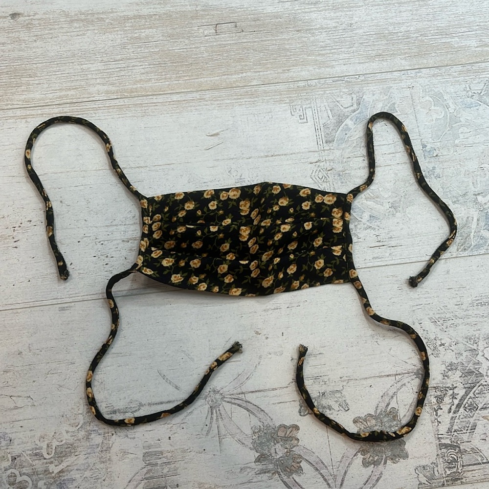 Reformation Black Yellow Floral Print Face Mask